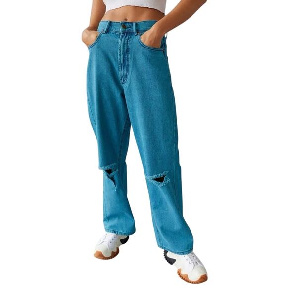 Urban Outfitters BDG Skylar High Waisted Baggy Jeans Overdyed Teal Blue - Picture 1 of 11